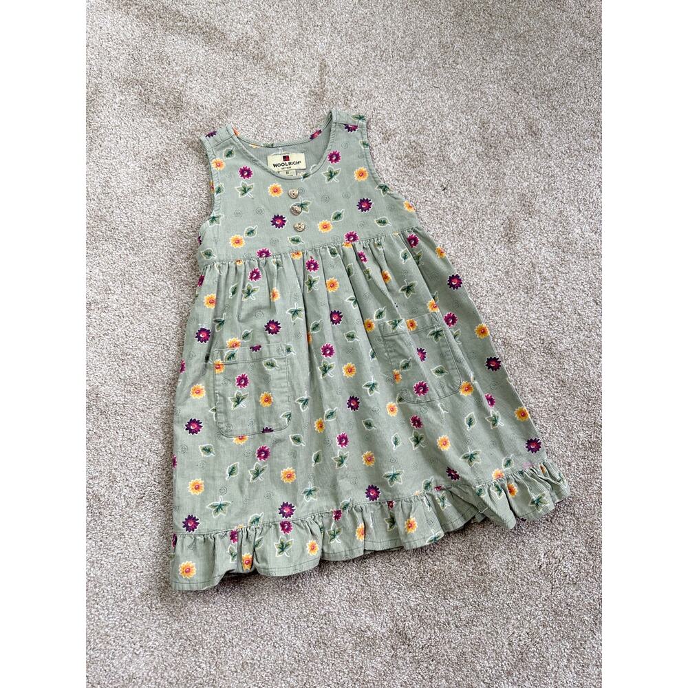 Woolrich Vintage 90s Y2K Green Fall Floral Corduroy Dress Size 3T
